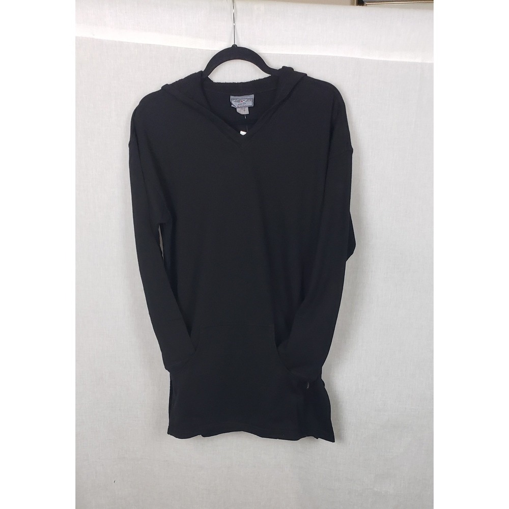 Hard Tail Forever Black Hooded V-Neck Tunic Front Pocket One Size Casual Y2K USA
